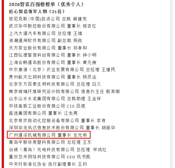 【简讯】通泽荣登“智造百强榜”2020匠心智造优秀服务供应商称号